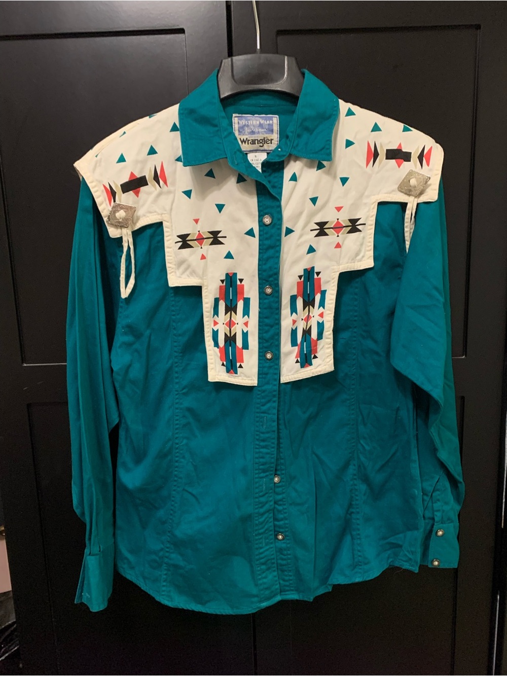 Wrangler Vintage Teal Button-Down Western Shirt Southwestern unique cowgirl